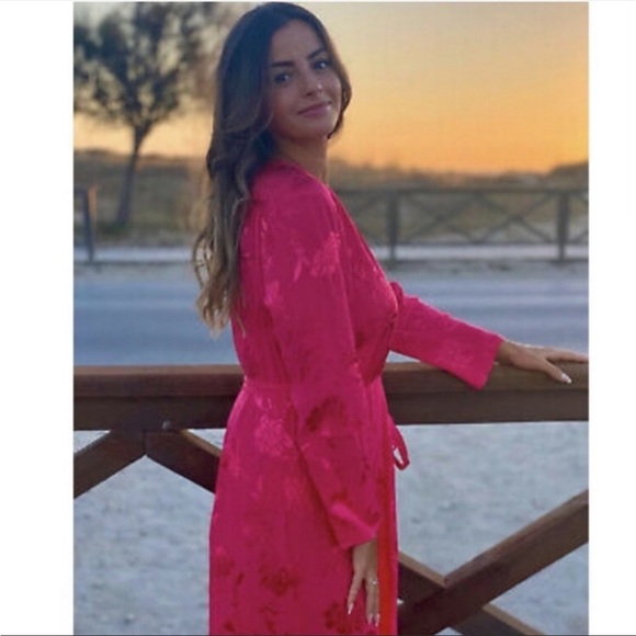 NWT Zara hot pink Jaquard wrap dress - Picture 3 of 7